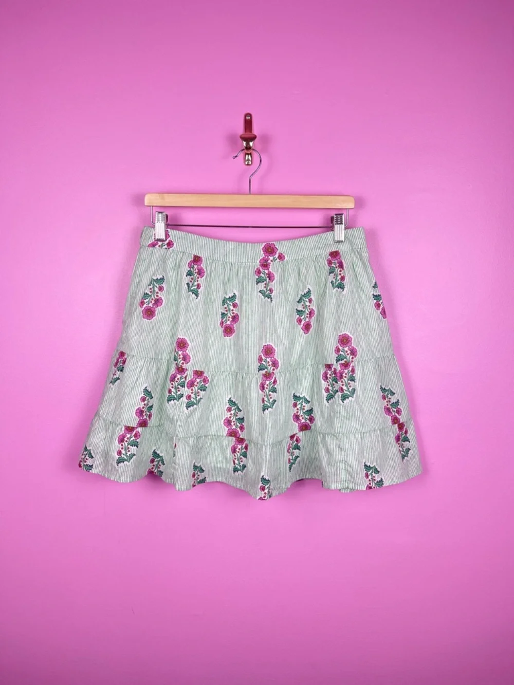 J.Crew Tiered Mini Skirt Floral Stripe Cotton Elastic Waist Women’s Medium NWT - Picture 3 of 10
